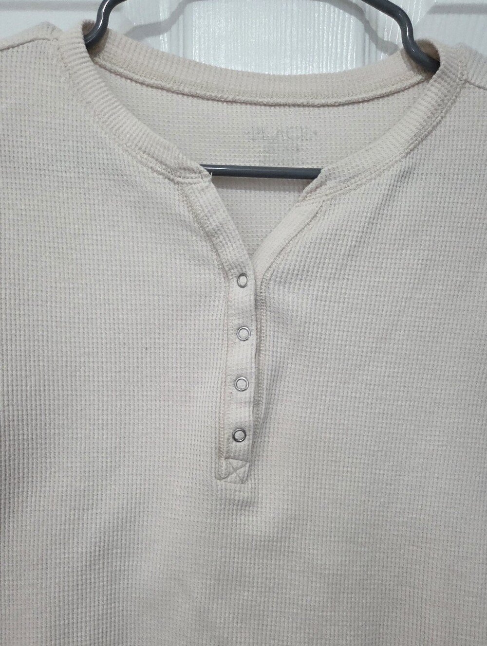 Children's Place Waffle Knit Cotton Blend Henley Long Sleeve Cream Top Size XXL - Picture 2 of 9